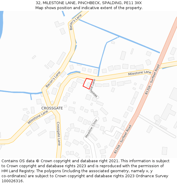 32, MILESTONE LANE, PINCHBECK, SPALDING, PE11 3XX: Location map and indicative extent of plot