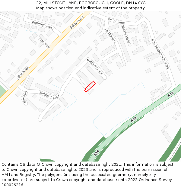 32, MILLSTONE LANE, EGGBOROUGH, GOOLE, DN14 0YG: Location map and indicative extent of plot