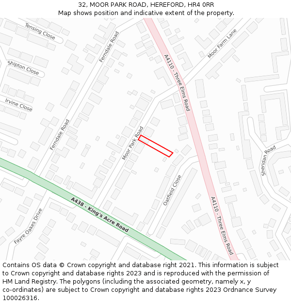 32, MOOR PARK ROAD, HEREFORD, HR4 0RR: Location map and indicative extent of plot