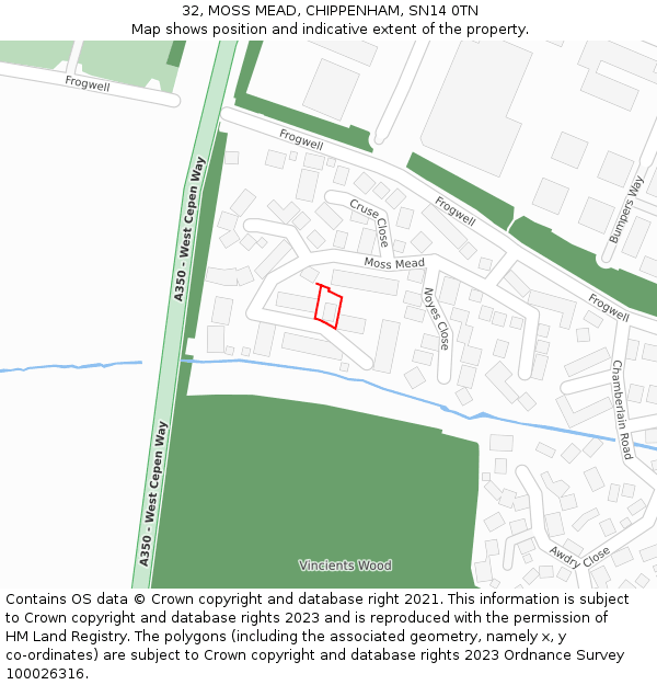 32, MOSS MEAD, CHIPPENHAM, SN14 0TN: Location map and indicative extent of plot