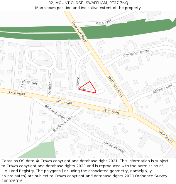 32, MOUNT CLOSE, SWAFFHAM, PE37 7NQ: Location map and indicative extent of plot