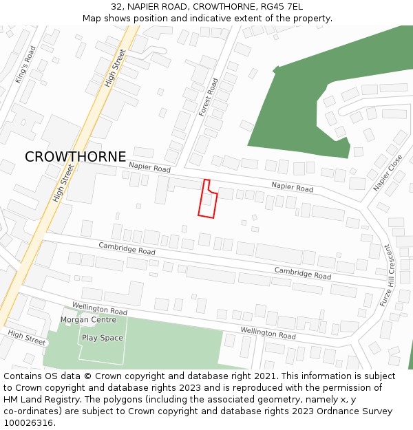 32, NAPIER ROAD, CROWTHORNE, RG45 7EL: Location map and indicative extent of plot