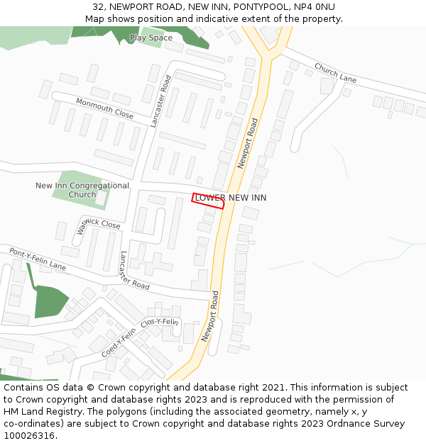 32, NEWPORT ROAD, NEW INN, PONTYPOOL, NP4 0NU: Location map and indicative extent of plot