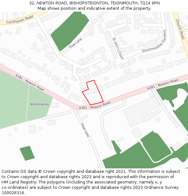 32, NEWTON ROAD, BISHOPSTEIGNTON, TEIGNMOUTH, TQ14 9PN: Location map and indicative extent of plot