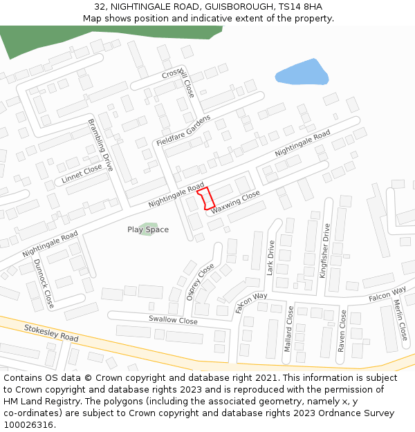 32, NIGHTINGALE ROAD, GUISBOROUGH, TS14 8HA: Location map and indicative extent of plot