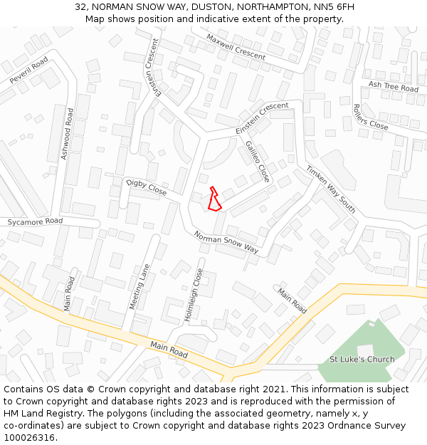 32, NORMAN SNOW WAY, DUSTON, NORTHAMPTON, NN5 6FH: Location map and indicative extent of plot