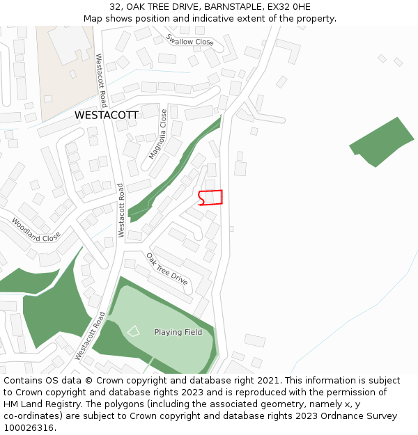 32, OAK TREE DRIVE, BARNSTAPLE, EX32 0HE: Location map and indicative extent of plot