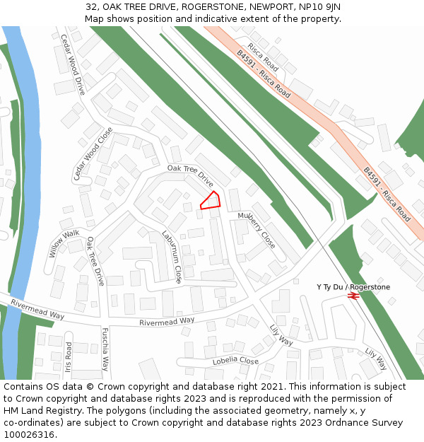 32, OAK TREE DRIVE, ROGERSTONE, NEWPORT, NP10 9JN: Location map and indicative extent of plot