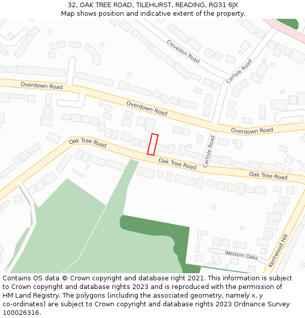 32, OAK TREE ROAD, TILEHURST, READING, RG31 6JX: Location map and indicative extent of plot
