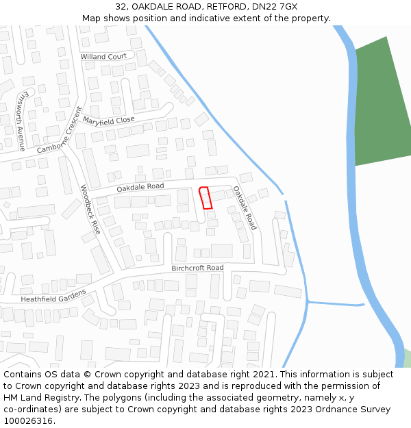 32, OAKDALE ROAD, RETFORD, DN22 7GX: Location map and indicative extent of plot