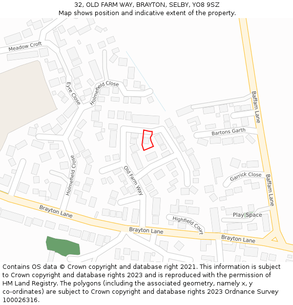 32, OLD FARM WAY, BRAYTON, SELBY, YO8 9SZ: Location map and indicative extent of plot
