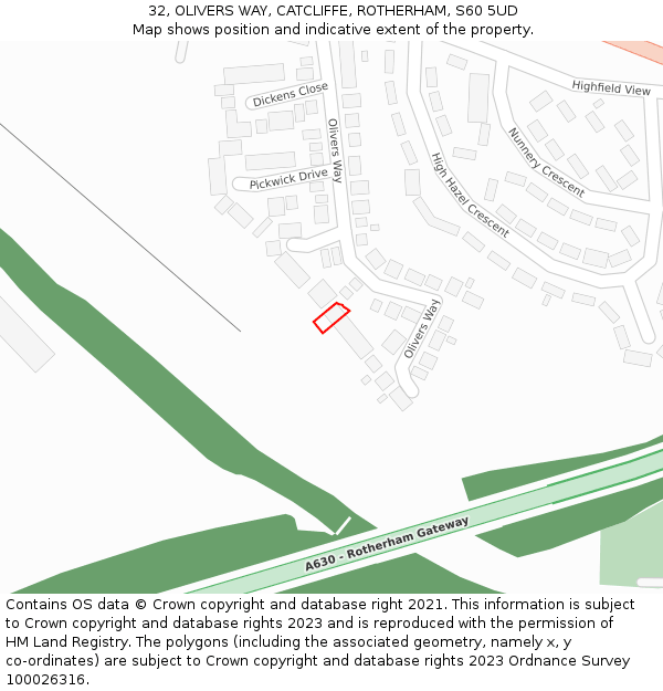 32, OLIVERS WAY, CATCLIFFE, ROTHERHAM, S60 5UD: Location map and indicative extent of plot