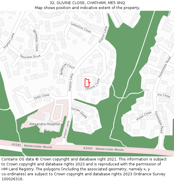 32, OLIVINE CLOSE, CHATHAM, ME5 9NQ: Location map and indicative extent of plot