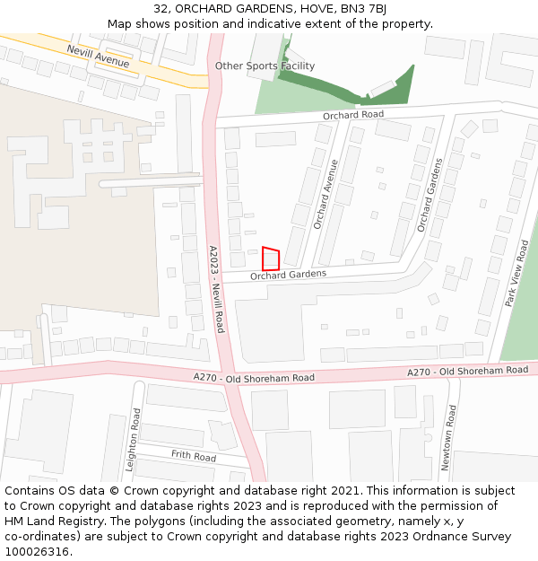 32, ORCHARD GARDENS, HOVE, BN3 7BJ: Location map and indicative extent of plot