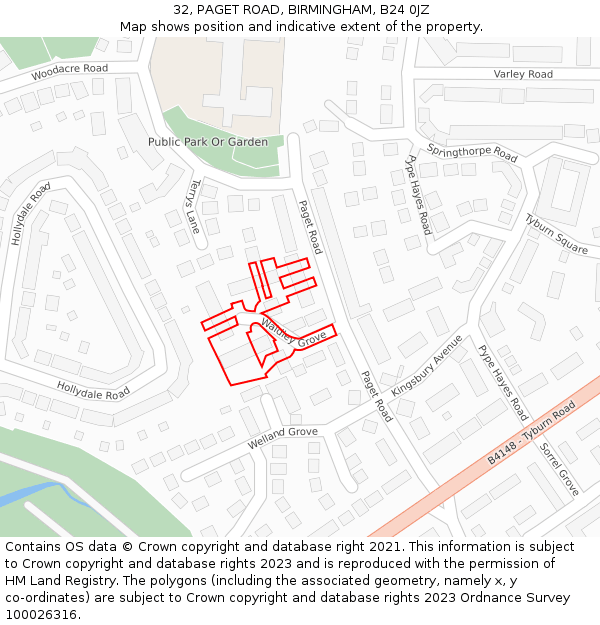 32, PAGET ROAD, BIRMINGHAM, B24 0JZ: Location map and indicative extent of plot