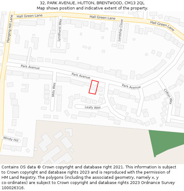 32, PARK AVENUE, HUTTON, BRENTWOOD, CM13 2QL: Location map and indicative extent of plot