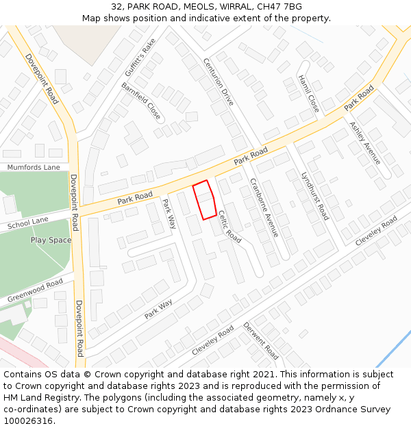 32, PARK ROAD, MEOLS, WIRRAL, CH47 7BG: Location map and indicative extent of plot
