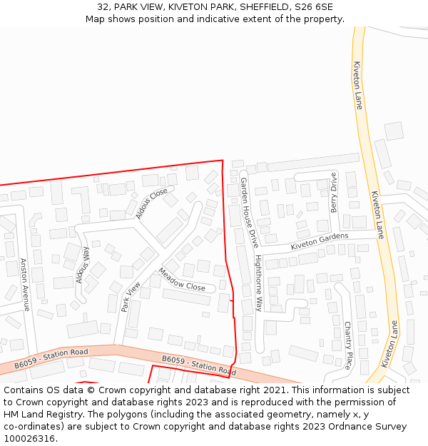 32, PARK VIEW, KIVETON PARK, SHEFFIELD, S26 6SE: Location map and indicative extent of plot