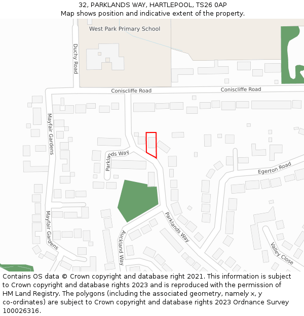 32, PARKLANDS WAY, HARTLEPOOL, TS26 0AP: Location map and indicative extent of plot