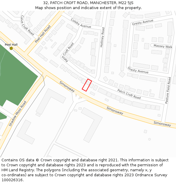 32, PATCH CROFT ROAD, MANCHESTER, M22 5JS: Location map and indicative extent of plot