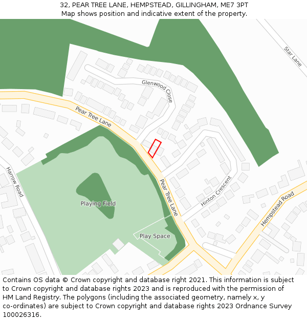 32, PEAR TREE LANE, HEMPSTEAD, GILLINGHAM, ME7 3PT: Location map and indicative extent of plot