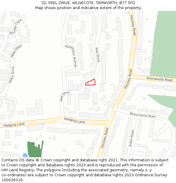 32, PEEL DRIVE, WILNECOTE, TAMWORTH, B77 5FD: Location map and indicative extent of plot