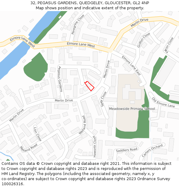 32, PEGASUS GARDENS, QUEDGELEY, GLOUCESTER, GL2 4NP: Location map and indicative extent of plot