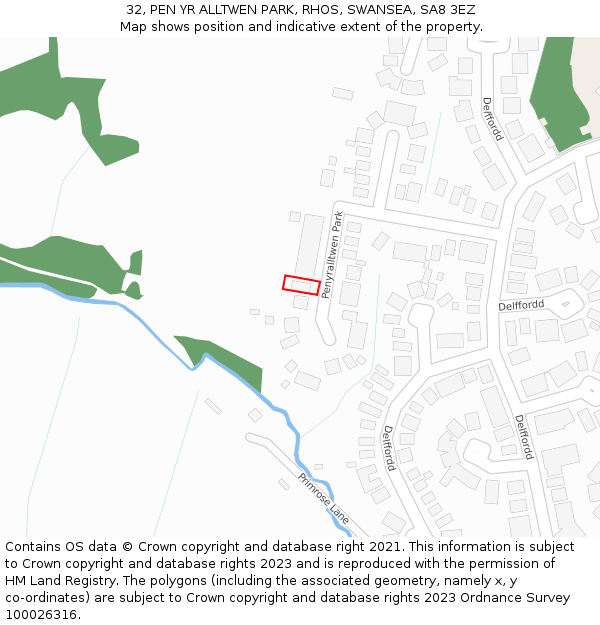 32, PEN YR ALLTWEN PARK, RHOS, SWANSEA, SA8 3EZ: Location map and indicative extent of plot
