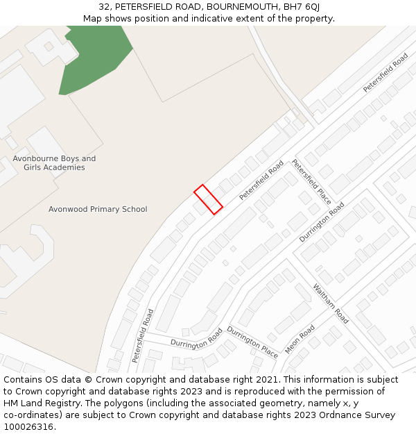 32, PETERSFIELD ROAD, BOURNEMOUTH, BH7 6QJ: Location map and indicative extent of plot