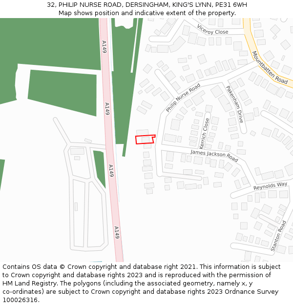 32, PHILIP NURSE ROAD, DERSINGHAM, KING'S LYNN, PE31 6WH: Location map and indicative extent of plot