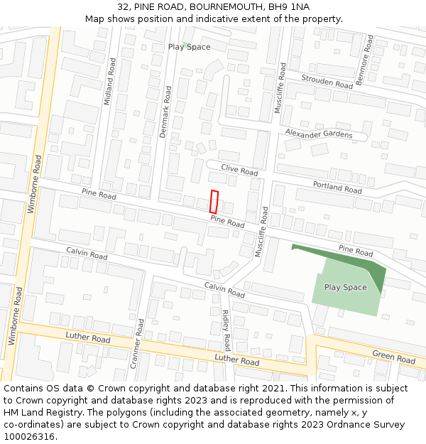 32, PINE ROAD, BOURNEMOUTH, BH9 1NA: Location map and indicative extent of plot