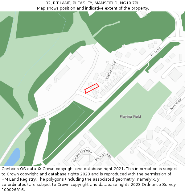 32, PIT LANE, PLEASLEY, MANSFIELD, NG19 7PH: Location map and indicative extent of plot
