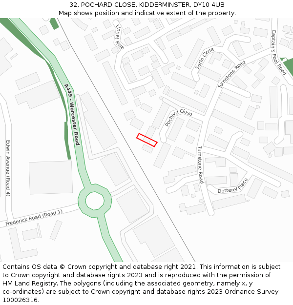 32, POCHARD CLOSE, KIDDERMINSTER, DY10 4UB: Location map and indicative extent of plot