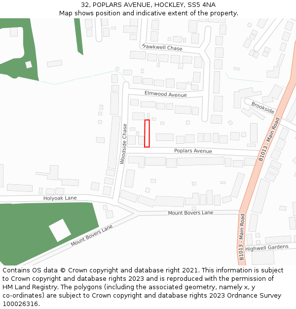 32, POPLARS AVENUE, HOCKLEY, SS5 4NA: Location map and indicative extent of plot