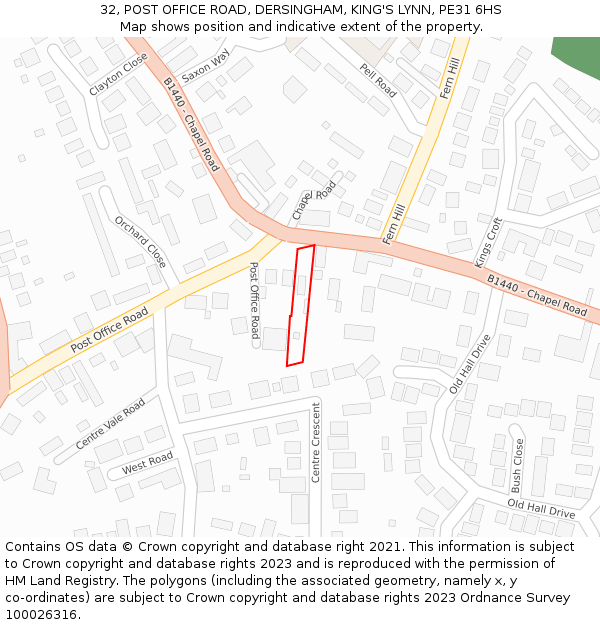 32, POST OFFICE ROAD, DERSINGHAM, KING'S LYNN, PE31 6HS: Location map and indicative extent of plot