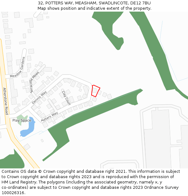 32, POTTERS WAY, MEASHAM, SWADLINCOTE, DE12 7BU: Location map and indicative extent of plot