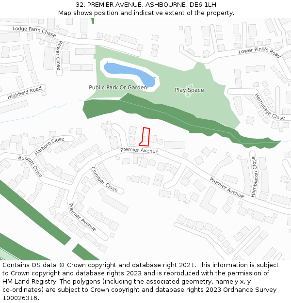 32, PREMIER AVENUE, ASHBOURNE, DE6 1LH: Location map and indicative extent of plot