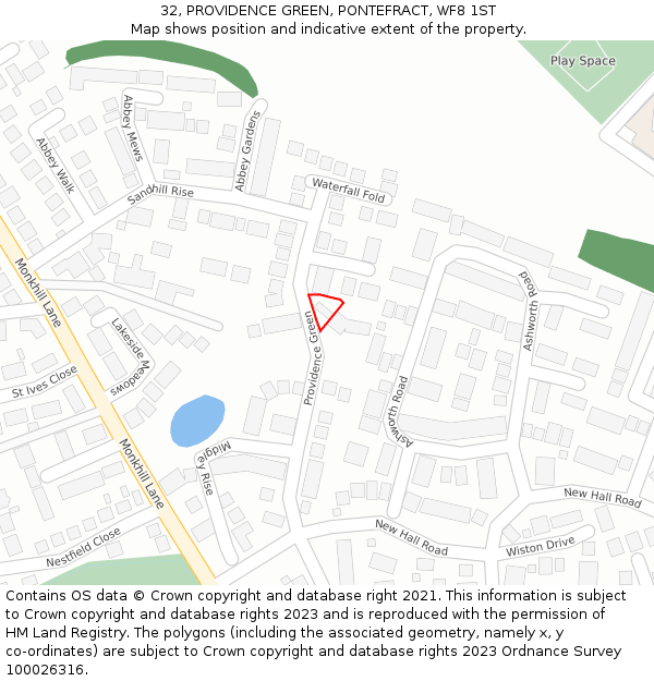 32, PROVIDENCE GREEN, PONTEFRACT, WF8 1ST: Location map and indicative extent of plot