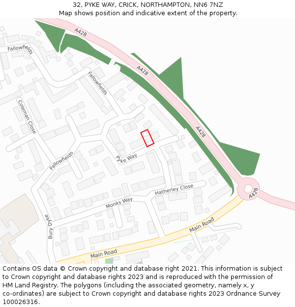 32, PYKE WAY, CRICK, NORTHAMPTON, NN6 7NZ: Location map and indicative extent of plot