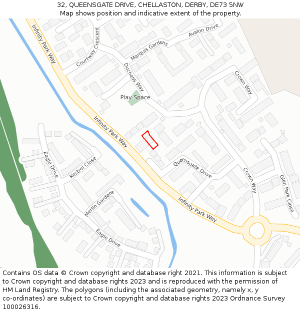 32, QUEENSGATE DRIVE, CHELLASTON, DERBY, DE73 5NW: Location map and indicative extent of plot