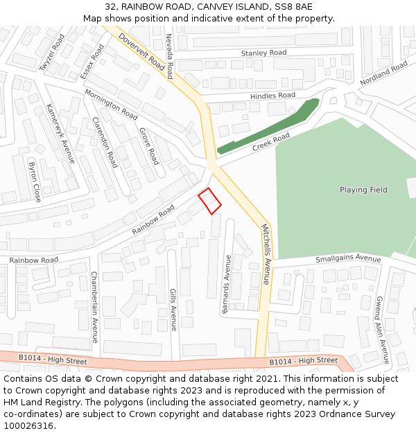 32, RAINBOW ROAD, CANVEY ISLAND, SS8 8AE: Location map and indicative extent of plot