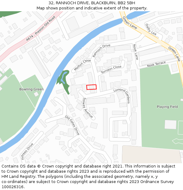 32, RANNOCH DRIVE, BLACKBURN, BB2 5BH: Location map and indicative extent of plot