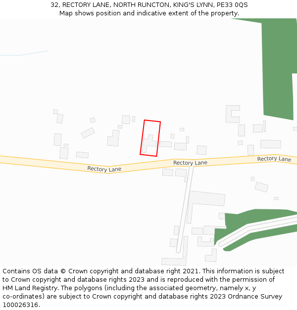 32, RECTORY LANE, NORTH RUNCTON, KING'S LYNN, PE33 0QS: Location map and indicative extent of plot