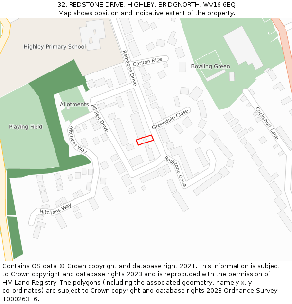 32, REDSTONE DRIVE, HIGHLEY, BRIDGNORTH, WV16 6EQ: Location map and indicative extent of plot