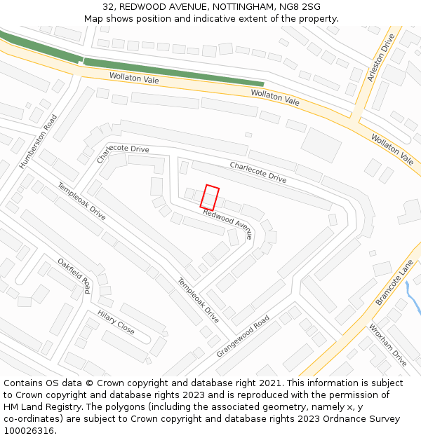 32, REDWOOD AVENUE, NOTTINGHAM, NG8 2SG: Location map and indicative extent of plot