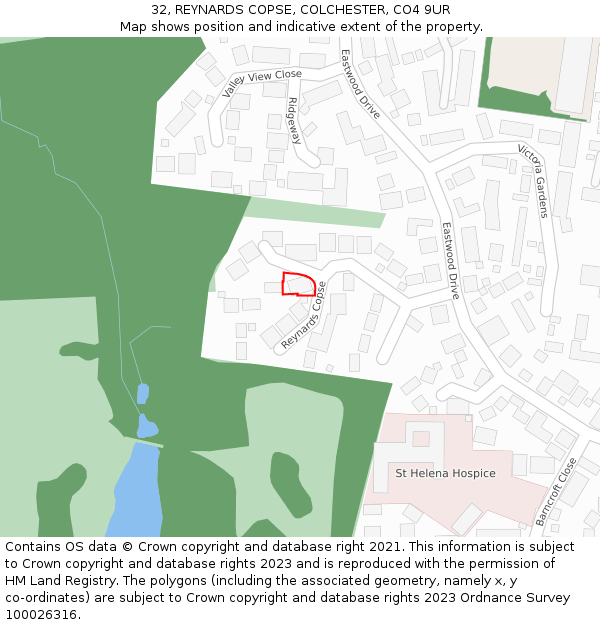 32, REYNARDS COPSE, COLCHESTER, CO4 9UR: Location map and indicative extent of plot
