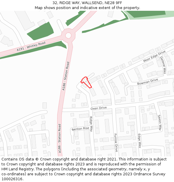 32, RIDGE WAY, WALLSEND, NE28 9FF: Location map and indicative extent of plot