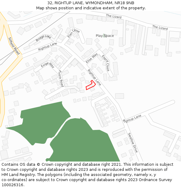 32, RIGHTUP LANE, WYMONDHAM, NR18 9NB: Location map and indicative extent of plot