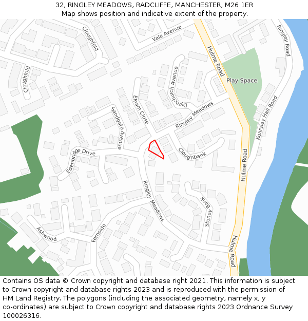 32, RINGLEY MEADOWS, RADCLIFFE, MANCHESTER, M26 1ER: Location map and indicative extent of plot