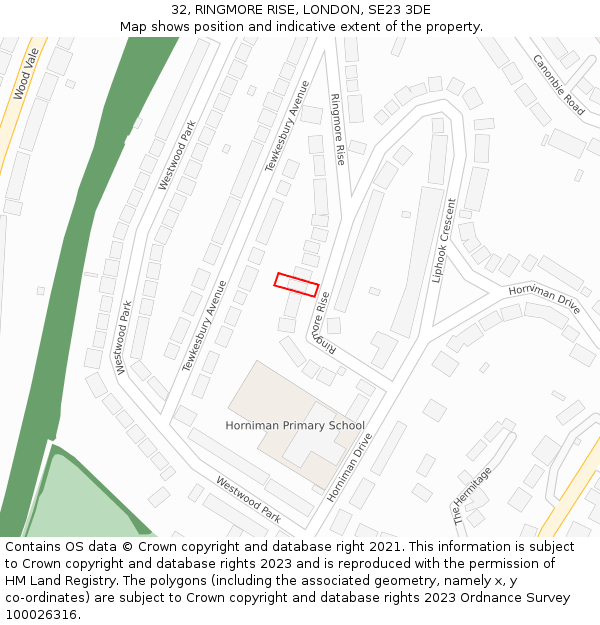 32, RINGMORE RISE, LONDON, SE23 3DE: Location map and indicative extent of plot